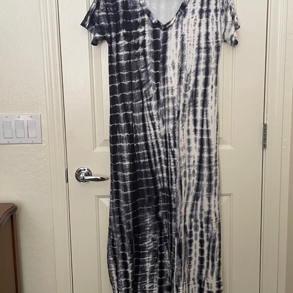 HUSKARY Women's Summer Maxi Dress Casual Loose Pockets Long Dress Short Sleeve S - Picture 3 of 5